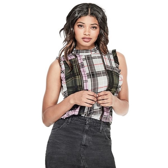 Guess Tops - Guess Plaid Fringe Isabella Top